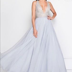 Terani Couture sliver blue prom dress